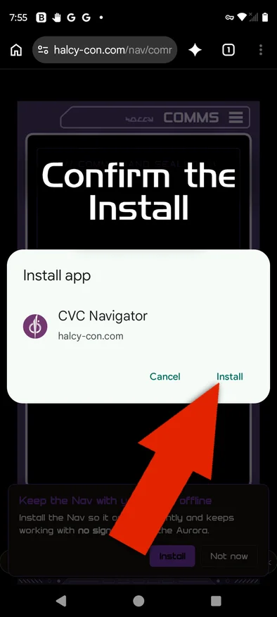 The Android install confirmation dialog for CVC Navigator