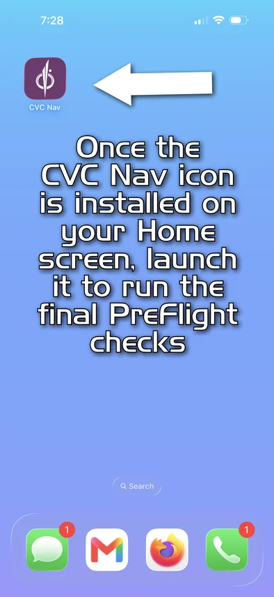 The CVC Nav icon on an iPhone Home Screen